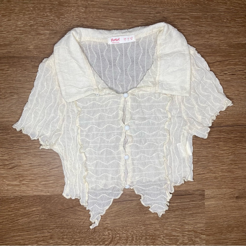 Cream Fairycore Sheer Cropped Blouse size S